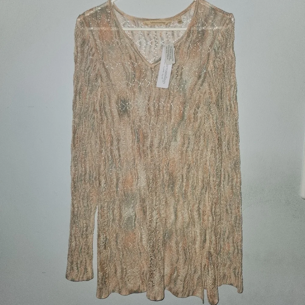 NWT Soft Surroundings Sheer Tunic Murano Sweater Pink Cedar